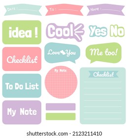 Cute paper notes. Stationary set. Scrapbook notes and cards.Printable planner stickers. To Do List note. Template for your message. Decorative planning element. Vector illustration.