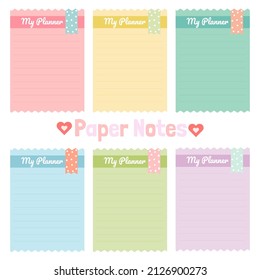 Cute paper notes. Stationary set. Scrapbook notes and cards.Printable planner stickers. To Do List note. Template for your message. Decorative planning element. Vector illustration.