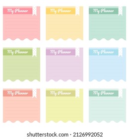 Cute paper notes. Stationary set. Scrapbook notes and cards.Printable planner stickers. To Do List note. Template for your message. Decorative planning element. Vector illustration.