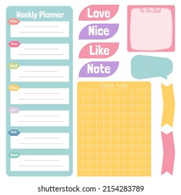 Cute paper notes. Stationary set. Scrapbook notes and cards.Printable planner stickers. To Do List note. Template for your message. Decorative planning element. Vector illustration.