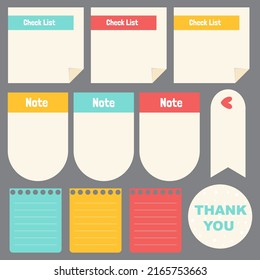 Cute paper notes. Stationary set. Scrapbook notes and cards.Printable planner stickers. To Do List note. Template for your message. Decorative planning element. Vector illustration.