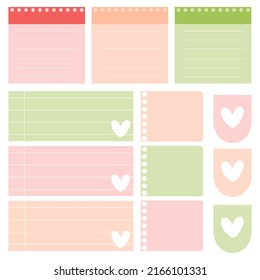 Cute paper notes. Stationary set. Scrapbook notes and cards.Printable planner stickers. To Do List note. Template for your message. Decorative planning element. Vector illustration.