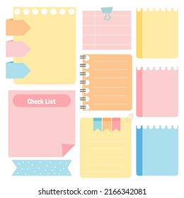 Cute paper notes. Stationary set. Scrapbook notes and cards.Printable planner stickers. To Do List note. Template for your message. Decorative planning element. Vector illustration.