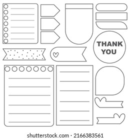 Cute paper notes. Stationary set. Scrapbook notes and cards.Printable planner stickers. To Do List note. Template for your message. Decorative planning element. Vector illustration.