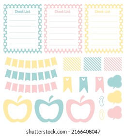 Cute paper notes. Stationary set. Scrapbook notes and cards.Printable planner stickers. To Do List note. Template for your message. Decorative planning element. Vector illustration.