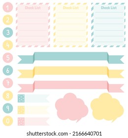 Cute paper notes. Stationary set. Scrapbook notes and cards.Printable planner stickers. To Do List note. Template for your message. Decorative planning element. Vector illustration.