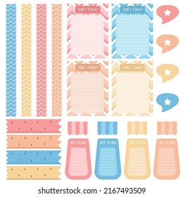 Cute paper notes. Stationary set. Scrapbook notes and cards.Printable planner stickers. To Do List note. Template for your message. Decorative planning element. Vector illustration.