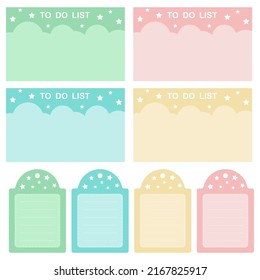 Cute paper notes. Stationary set. Scrapbook notes and cards.Printable planner stickers. To Do List note. Template for your message. Decorative planning element. Vector illustration.