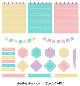 Cute paper notes. Stationary set. Scrapbook notes and cards.Printable planner stickers. To Do List note. Template for your message. Decorative planning element. Vector illustration.