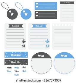 Cute paper notes. Stationary set. Scrapbook notes and cards.Printable planner stickers. To Do List note. Template for your message. Decorative planning element. Vector illustration.