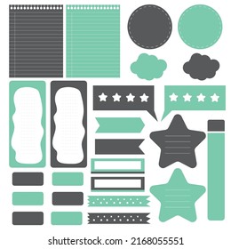 Cute paper notes. Stationary set. Scrapbook notes and cards.Printable planner stickers. To Do List note. Template for your message. Decorative planning element. Vector illustration.