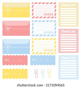 Cute paper notes. Stationary set. Scrapbook notes and cards.Printable planner stickers. To Do List note. Template for your message. Decorative planning element. Vector illustration.