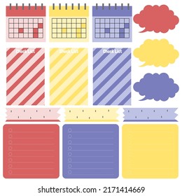 Cute paper notes. Stationary set. Scrapbook notes and cards.Printable planner stickers. To Do List note. Template for your message. Decorative planning element. Vector illustration.