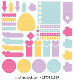 Cute paper notes. Stationary set. Scrapbook notes and cards.Printable planner stickers. To Do List note. Template for your message. Decorative planning element. Vector illustration.