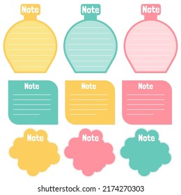 Cute paper notes. Stationary set. Scrapbook notes and cards.Printable planner stickers. To Do List note. Template for your message. Decorative planning element. Vector illustration.