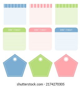 Cute paper notes. Stationary set. Scrapbook notes and cards.Printable planner stickers. To Do List note. Template for your message. Decorative planning element. Vector illustration.