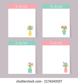 Notas de papel cortas. Conjunto estatiario. Notas y tarjetas de cuadernillo. Etiquetas impresas para planificadores. Nota de la lista de tareas pendientes. Plantilla para su mensaje. Elemento de planificación decorativa. Ilustración vectorial.