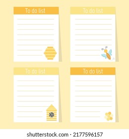 Cute paper notes. Stationary set. Scrapbook notes and cards.Printable planner stickers. To Do List note. Template for your message. Decorative planning element. Vector illustration.