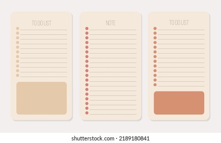 Cute paper notes. Stationary set. Scrapbook notes and cards.Printable planner. To Do List note. Template for your message. Decorative planning element. Vector illustration.