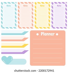 Cute paper notes. Stationary set. Scrapbook notes and cards.Printable planner stickers. To Do List note. Template for your message. Decorative planning element. Vector illustration.