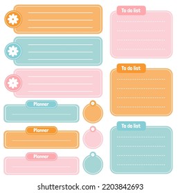 Cute paper notes. Stationary set. Scrapbook notes and cards.Printable planner stickers. To Do List note. Template for your message. Decorative planning element. Vector illustration.