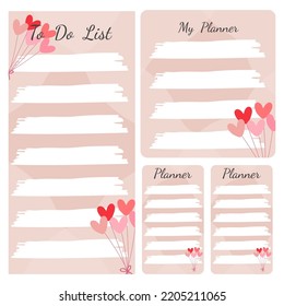 Cute paper notes. Stationary set. Scrapbook notes and cards.Printable planner stickers. To Do List note. Template for your message. Decorative planning element. Vector illustration.