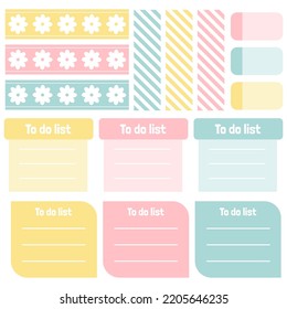 Cute paper notes. Stationary set. Scrapbook notes and cards.Printable planner stickers. To Do List note. Template for your message. Decorative planning element. Vector illustration.