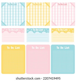 Cute paper notes. Stationary set. Scrapbook notes and cards.Printable planner stickers. To Do List note. Template for your message. Decorative planning element. Vector illustration.
