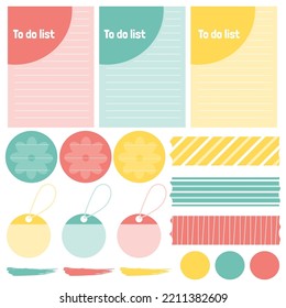 Cute paper notes. Stationary set. Scrapbook notes and cards.Printable planner stickers. To Do List note. Template for your message. Decorative planning element. Vector illustration.