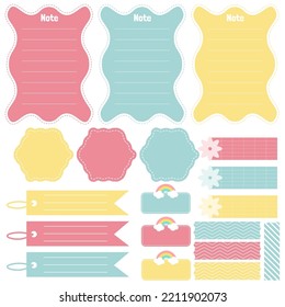 Cute paper notes. Stationary set. Scrapbook notes and cards.Printable planner stickers. To Do List note. Template for your message. Decorative planning element. Vector illustration.