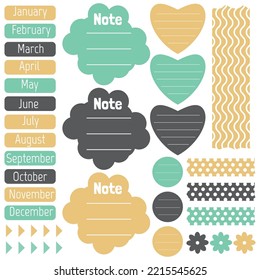 Cute paper notes. Stationary set. Scrapbook notes and cards.Printable planner stickers. To Do List note. Template for your message. Decorative planning element. Vector illustration.
