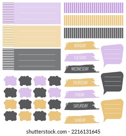 Cute paper notes. Stationary set. Scrapbook notes and cards.Printable planner stickers. To Do List note. Template for your message. Decorative planning element. Vector illustration.