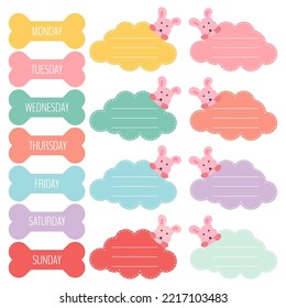 Notas de papel cortas. Conjunto estatiario. Notas y tarjetas de cuadernillo. Etiquetas impresas para planificadores. Nota de la lista de tareas pendientes. Plantilla para su mensaje. Elemento de planificación decorativa. Ilustración vectorial.