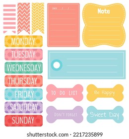 Cute paper notes. Stationary set. Scrapbook notes and cards.Printable planner stickers. To Do List note. Template for your message. Decorative planning element. Vector illustration.