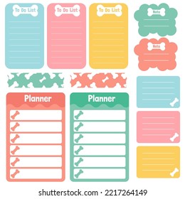 Cute paper notes. Stationary set. Scrapbook notes and cards.Printable planner stickers. To Do List note. Template for your message. Decorative planning element. Vector illustration.