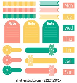Cute paper notes. Stationary set. Scrapbook notes and cards.Printable planner stickers. To Do List note. Template for your message. Decorative planning element. Vector illustration.