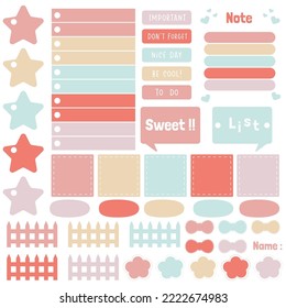 Cute paper notes. Stationary set. Scrapbook notes and cards.Printable planner stickers. To Do List note. Template for your message. Decorative planning element. Vector illustration.