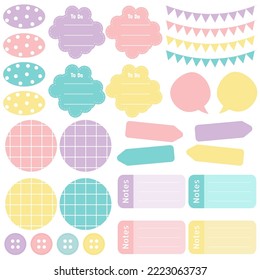 Cute paper notes. Stationary set. Scrapbook notes and cards.Printable planner stickers. To Do List note. Template for your message. Decorative planning element. Vector illustration.