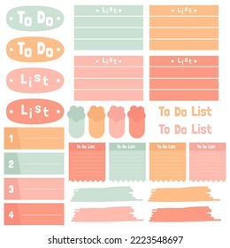 Cute paper notes. Stationary set. Scrapbook notes and cards.Printable planner stickers. To Do List note. Template for your message. Decorative planning element. Vector illustration.