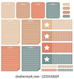 Cute paper notes. Stationary set. Scrapbook notes and cards.Printable planner stickers. To Do List note. Template for your message. Decorative planning element. Vector illustration.