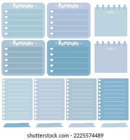 Cute paper notes. Stationary set. Scrapbook notes and cards.Printable planner stickers. To Do List note. Template for your message. Decorative planning element. Vector illustration.