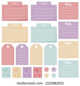 Cute paper notes. Stationary set. Scrapbook notes and cards.Printable planner stickers. To Do List note. Template for your message. Decorative planning element. Vector illustration.