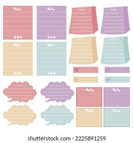 Cute paper notes. Stationary set. Scrapbook notes and cards.Printable planner stickers. To Do List note. Template for your message. Decorative planning element. Vector illustration.