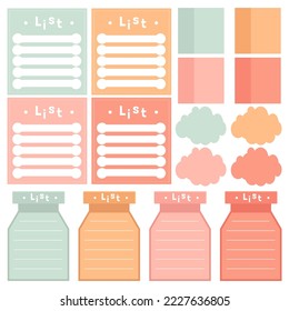 Cute paper notes. Stationary set. Scrapbook notes and cards.Printable planner stickers. To Do List note. Template for your message. Decorative planning element. Vector illustration.