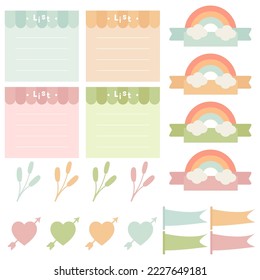 Cute paper notes. Stationary set. Scrapbook notes and cards.Printable planner stickers. To Do List note. Template for your message. Decorative planning element. Vector illustration.