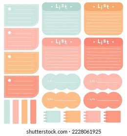 Cute paper notes. Stationary set. Scrapbook notes and cards.Printable planner stickers. To Do List note. Template for your message. Decorative planning element. Vector illustration.