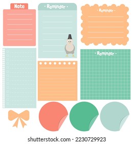 Cute paper notes. Stationary set. Scrapbook notes and cards.Printable planner stickers. To Do List note. Template for your message. Decorative planning element. Vector illustration.