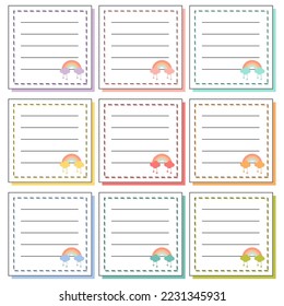 Cute paper notes. Stationary set. Scrapbook notes and cards.Printable planner stickers. To Do List note. Template for your message. Decorative planning element. Vector illustration.