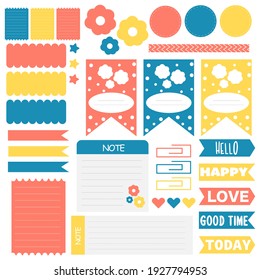 Cute paper notes in sweet color set. Printable planner stickers. Template for your message. Decorative planning element. Vector illustration.