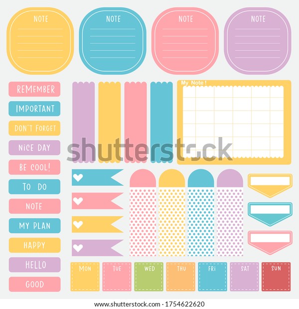 Cute Paper Notes Sweet Color Set Stock Vector (Royalty Free) 1754622620